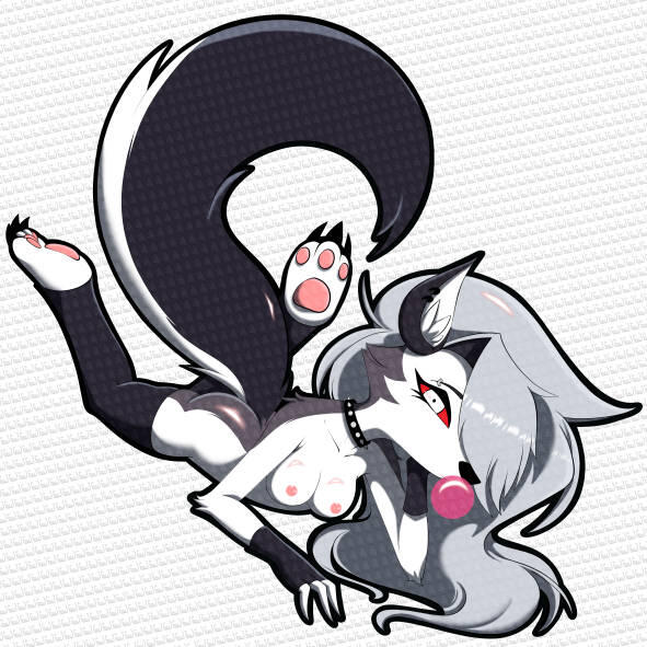 Loona from Helluva Boss blowing a bubble nude