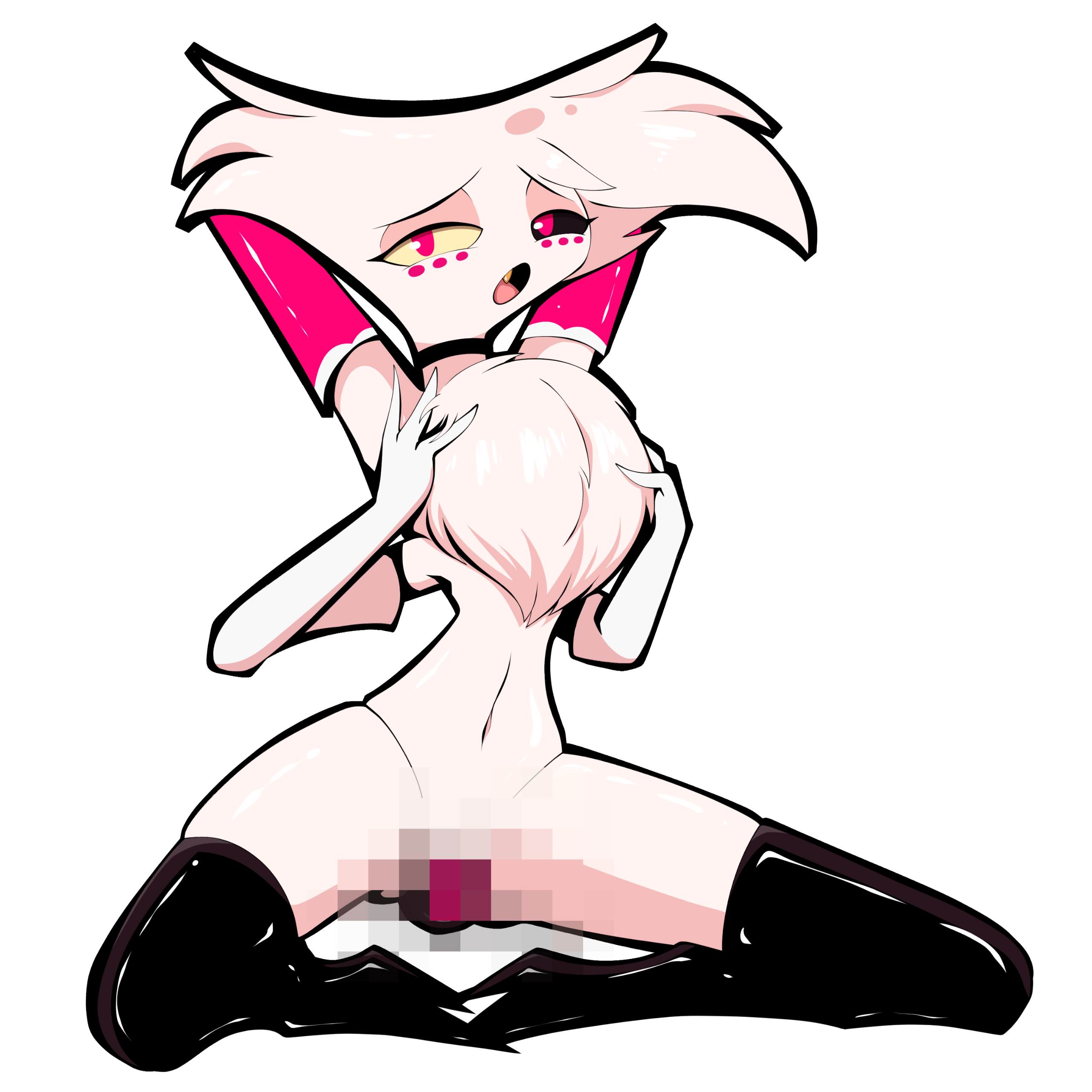 Angel Dust from Hazbin Hotel posing and spreading his legs