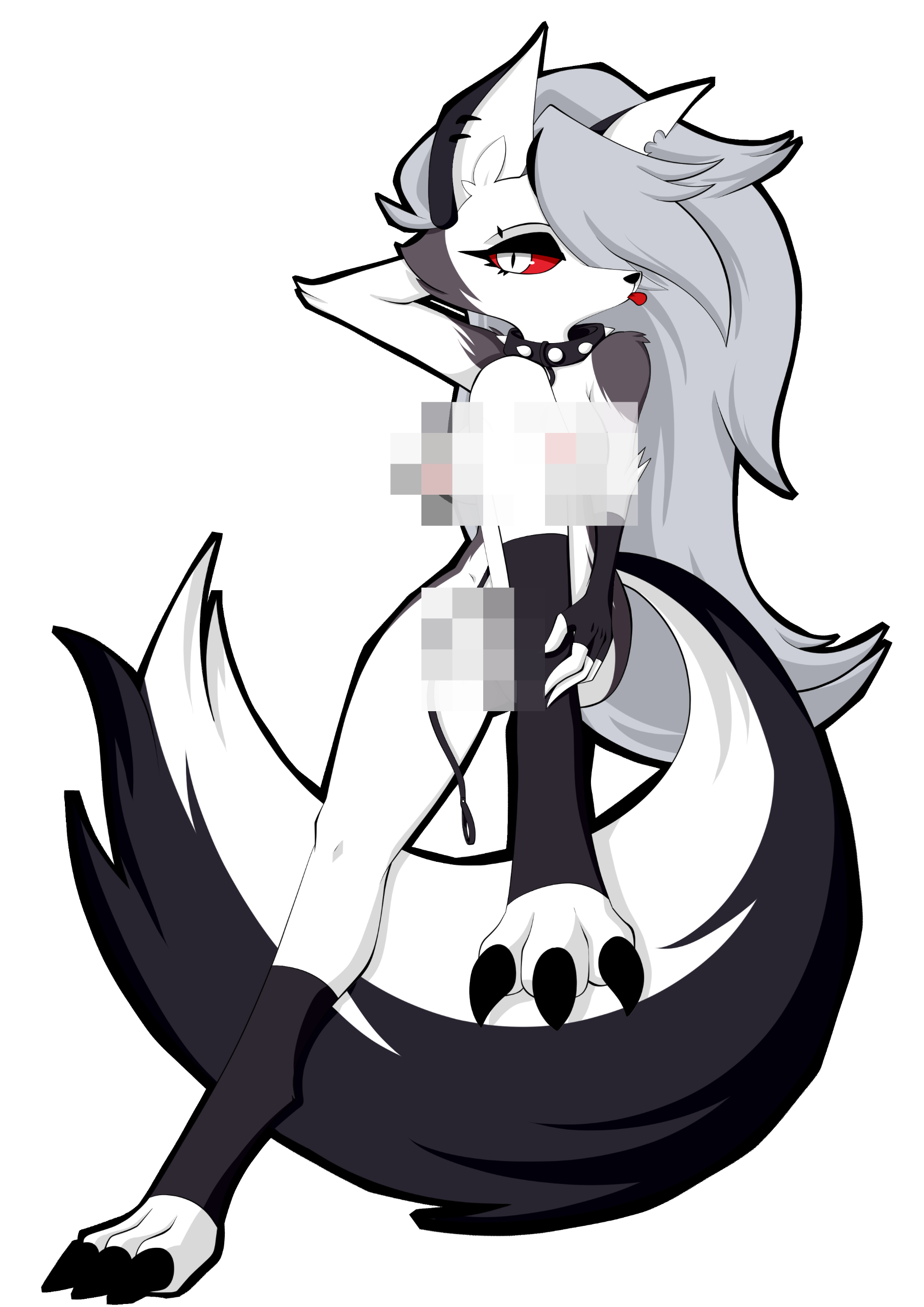 Loona from Helluva Boss posing nude with a leash