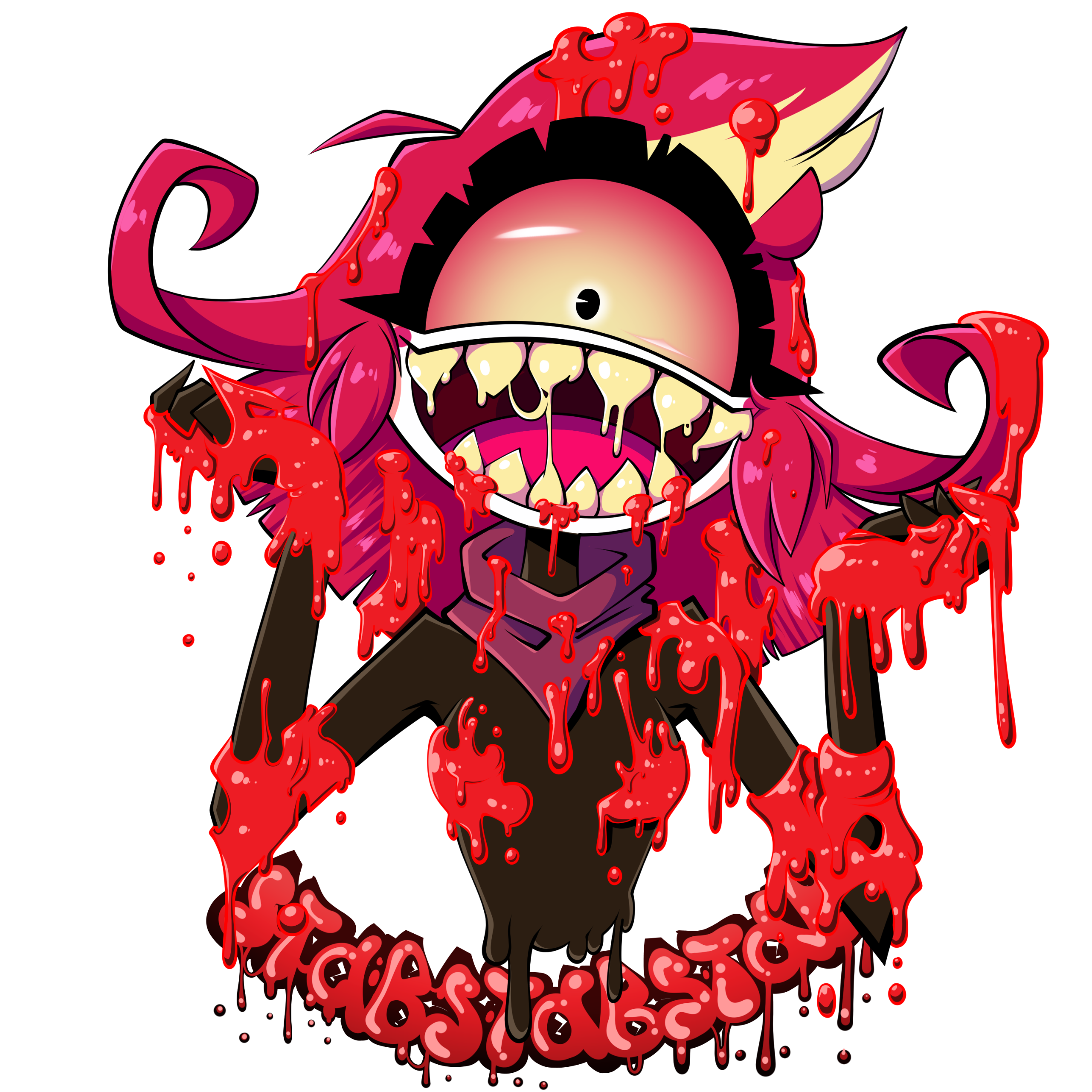 Niffty from Hazbin Hotel posing crazy and nude covered in blood