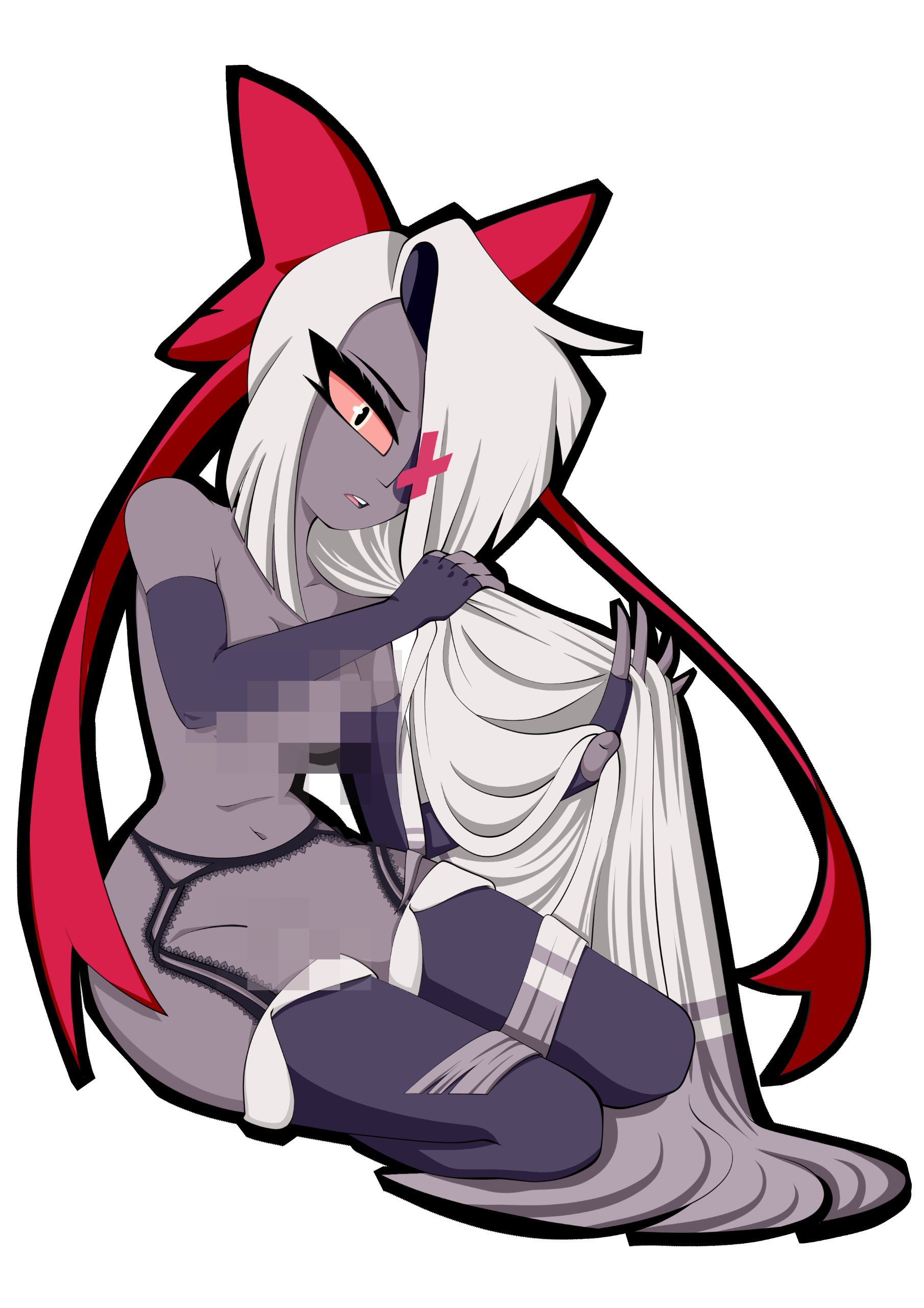 Vaggie stroking her hair in sexy lingerie