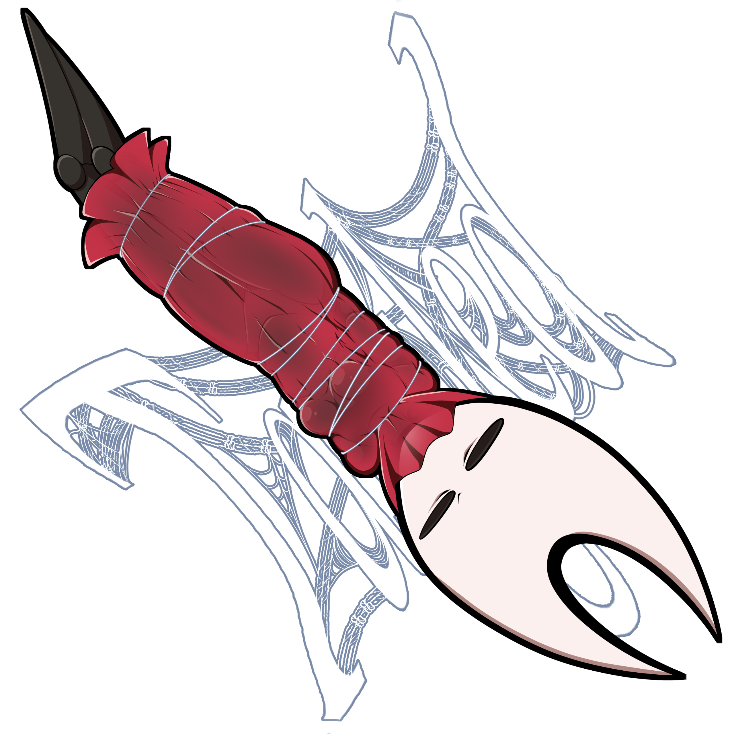 Hornet from Hollow Knight is tangled in a spider's web