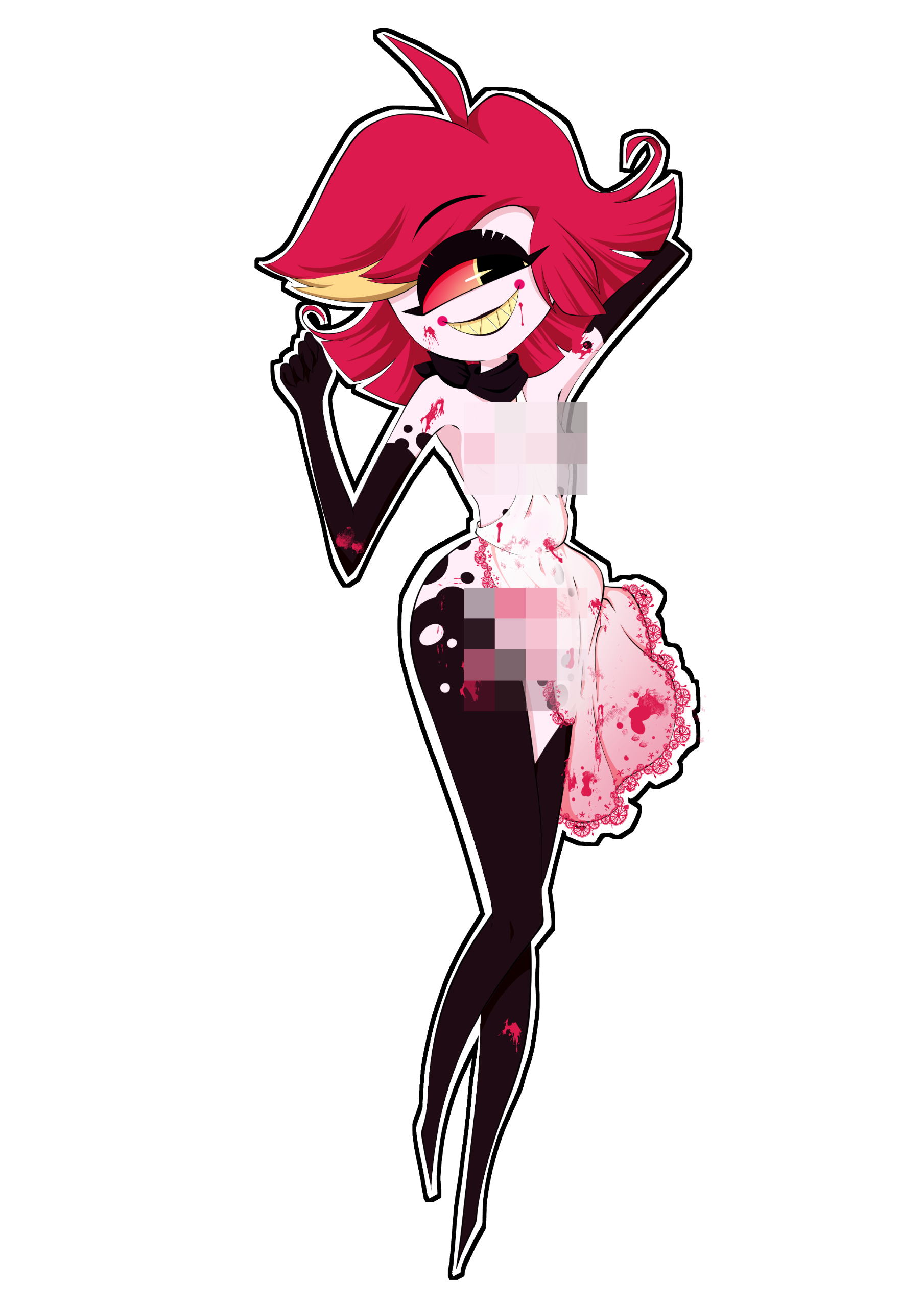 Niffty Niffty from Hazbin Hotel posing cute and nude