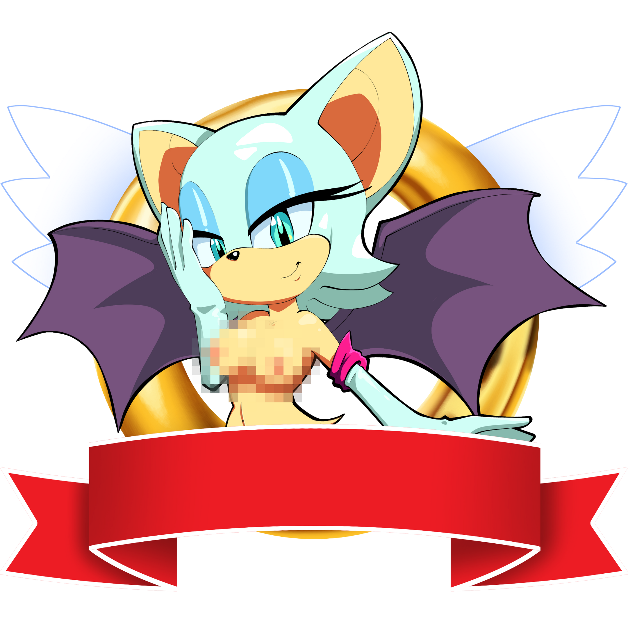 Rouge the Bat Emblem Rouge the Bat from Sonic the Hedgehog posing nude with an emblem in the background
