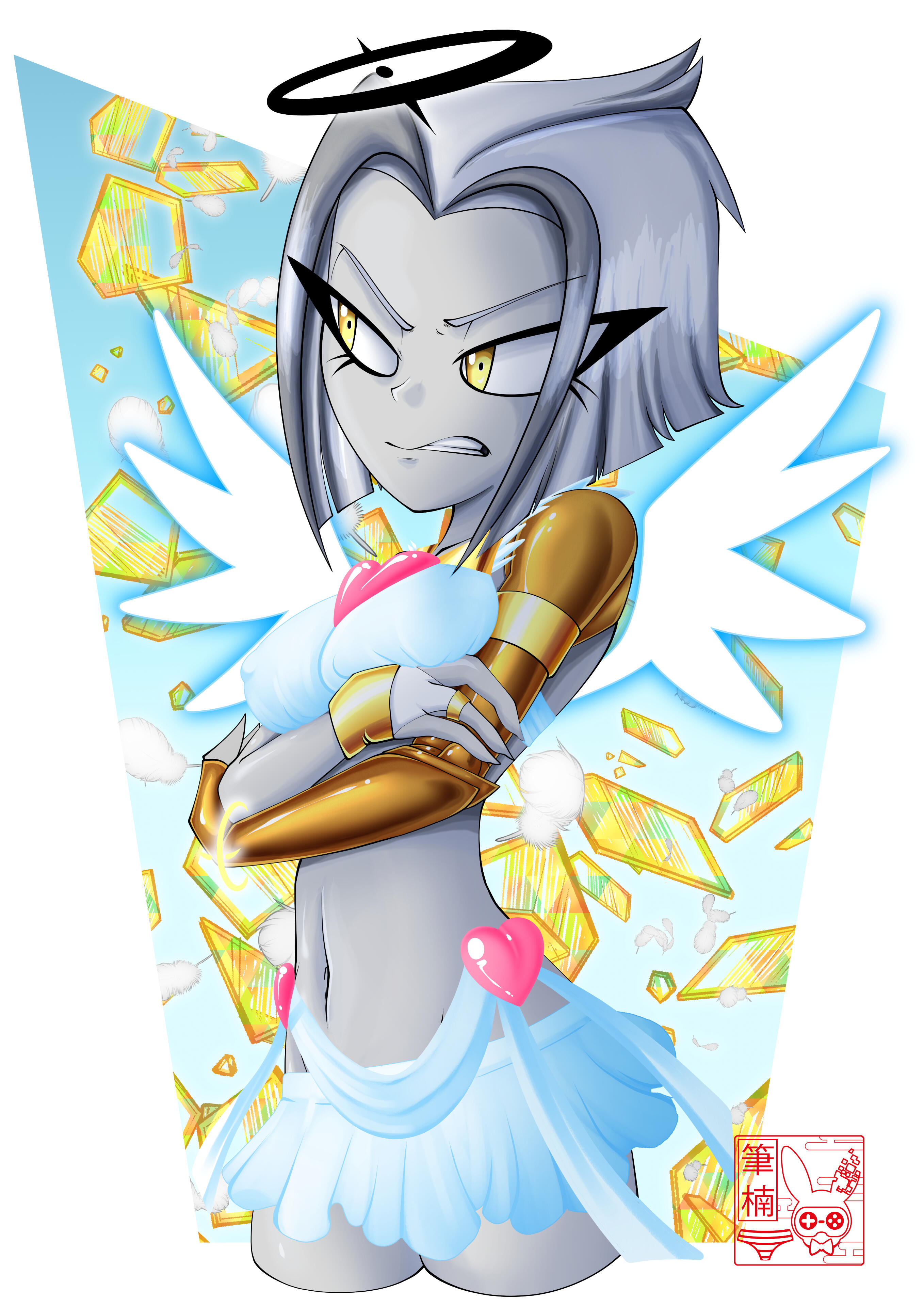 Lute from Hazbin Hotel dressing up as Panty from Panty and Stocking with Garterbelt