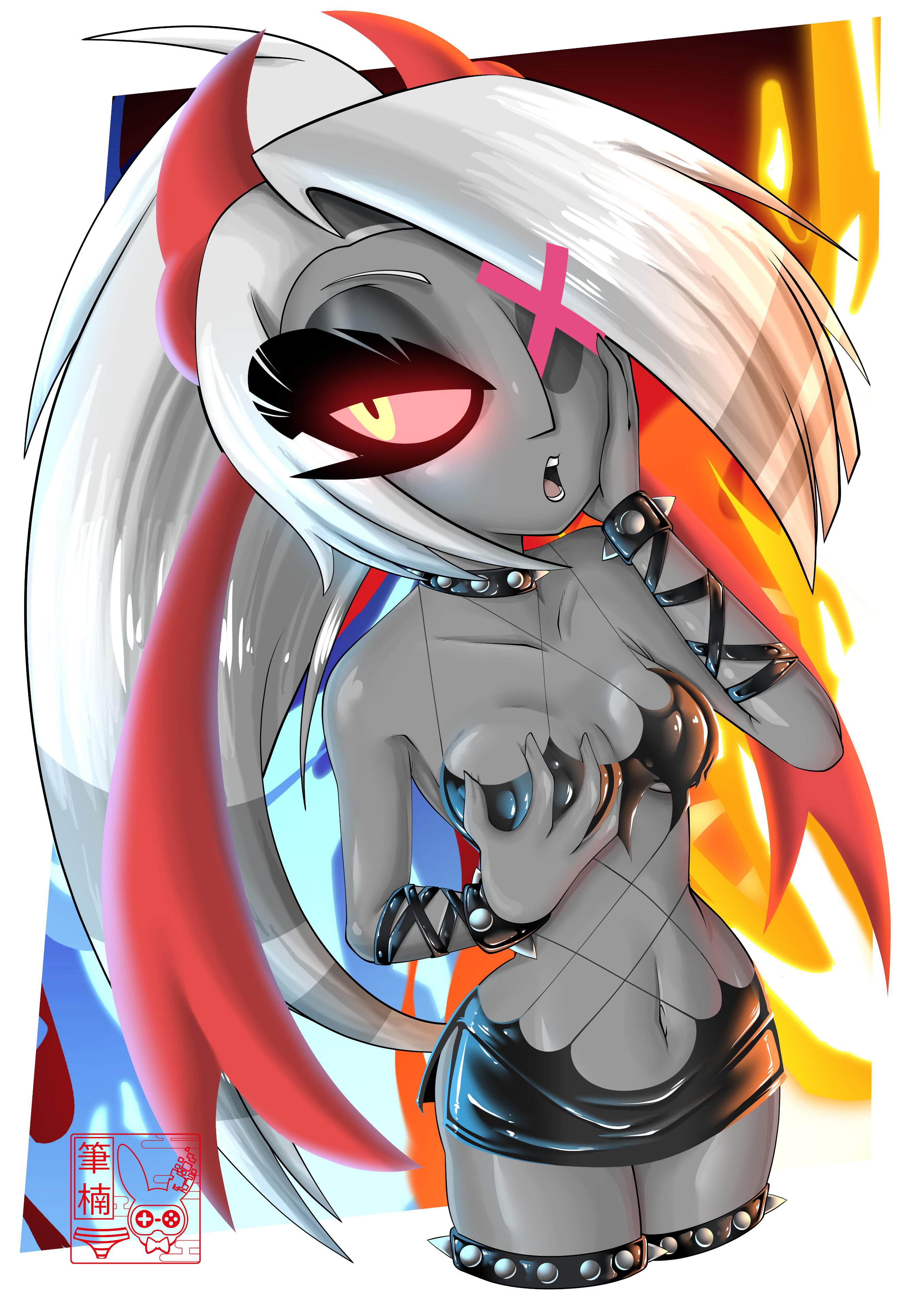 Demon Sister Vaggi Vaggi from Hazbin Hotel dressing up as Kneesocks from Panty and Stocking with Garterbelt